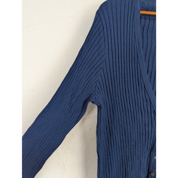 Gap Cardigan Sweater Womens XL Blue Silk Cotton Ribbed Knit Soft Cozy Grampa - Picture 2 of 8